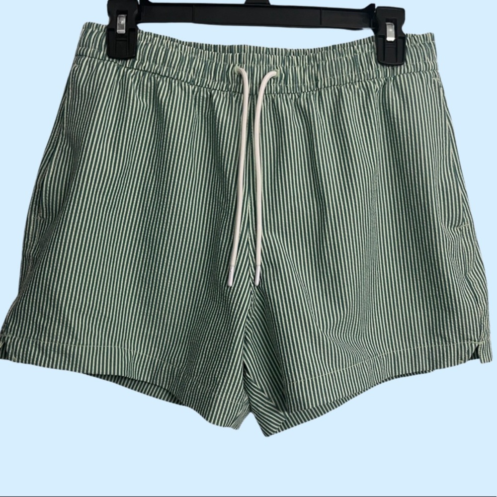 Men’s Abercrombie & Fitch green seersucker swim trunks size small Like New